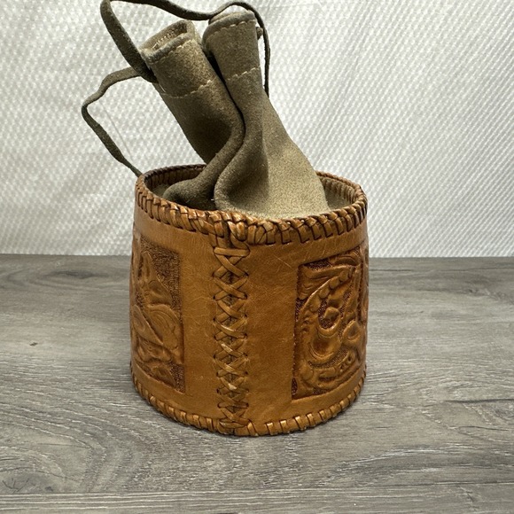 Leather Hand Tooled Leather Pouch Bag RM Monogram Drawstring Pouch Small Purse - Picture 6 of 9